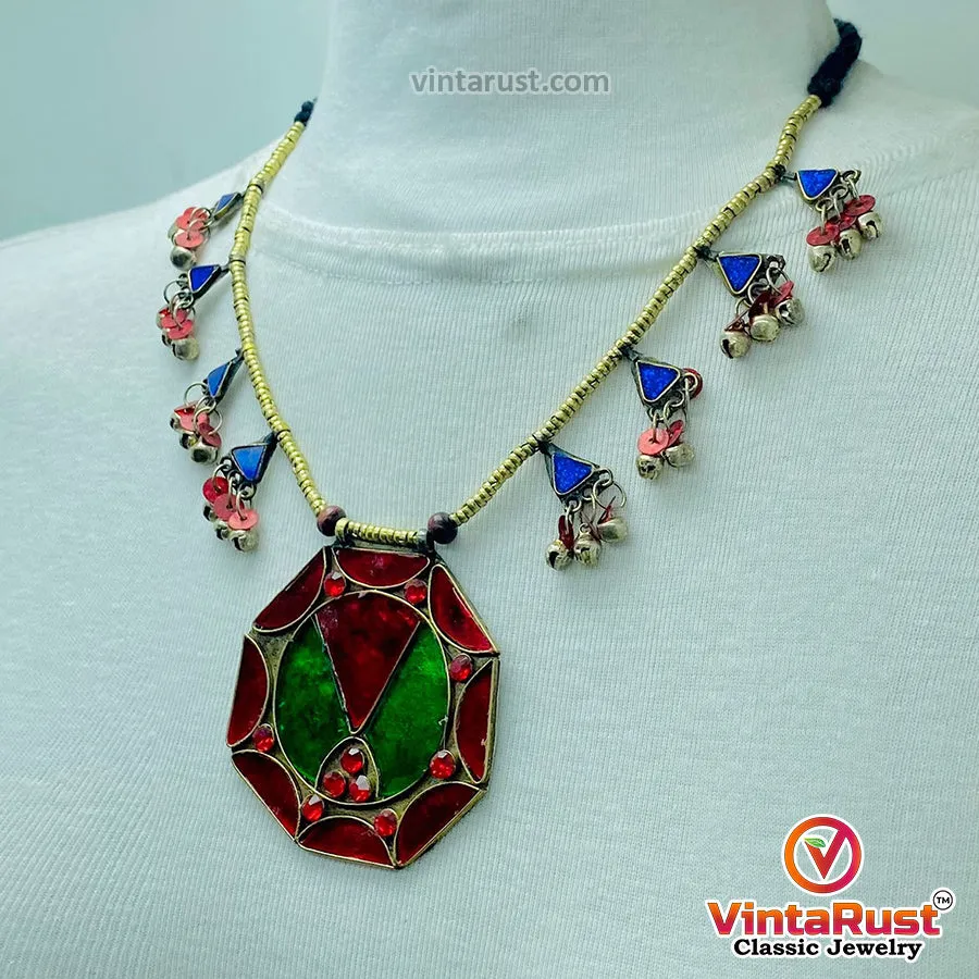 Red and Green Afghan Pendant Necklace