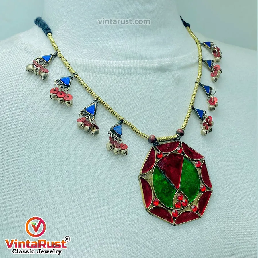 Red and Green Afghan Pendant Necklace