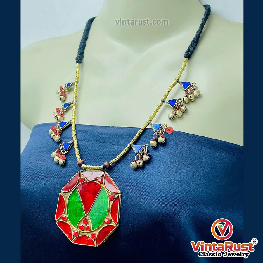 Red and Green Afghan Pendant Necklace