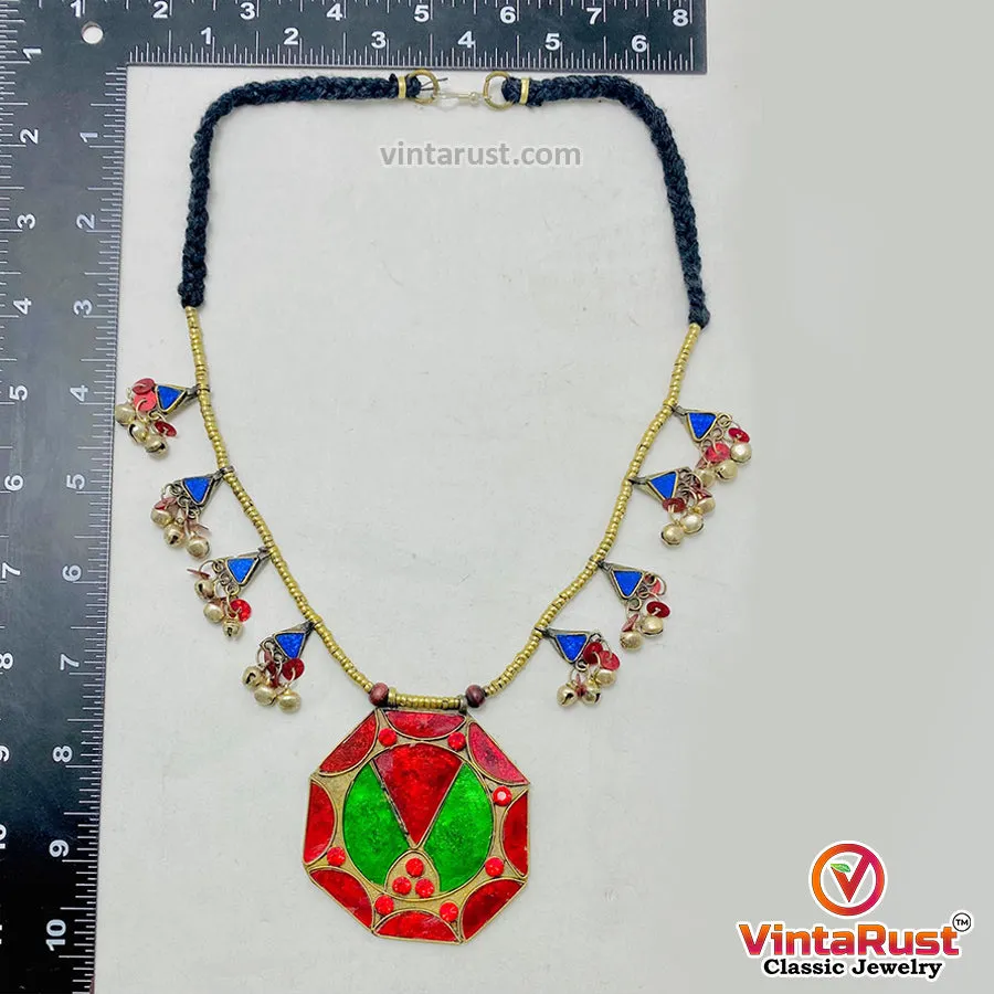 Red and Green Afghan Pendant Necklace