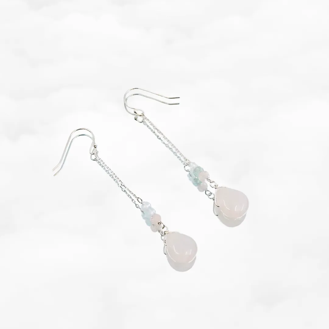 Rose Quartz Long Dangle Earrings