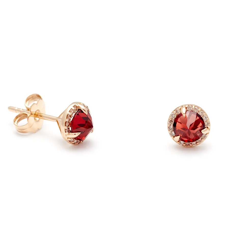 Rosette Stud Earring (Medium) - 14k Gold, Garnet & Champagne Diamonds