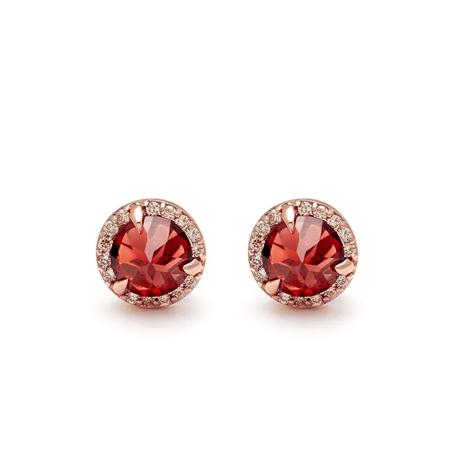Rosette Stud Earring (Medium) - 14k Gold, Garnet & Champagne Diamonds