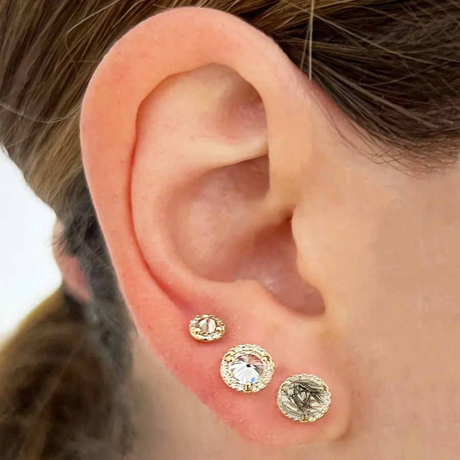 Rosette Stud Earring (Medium) - 14k Gold, Garnet & Champagne Diamonds