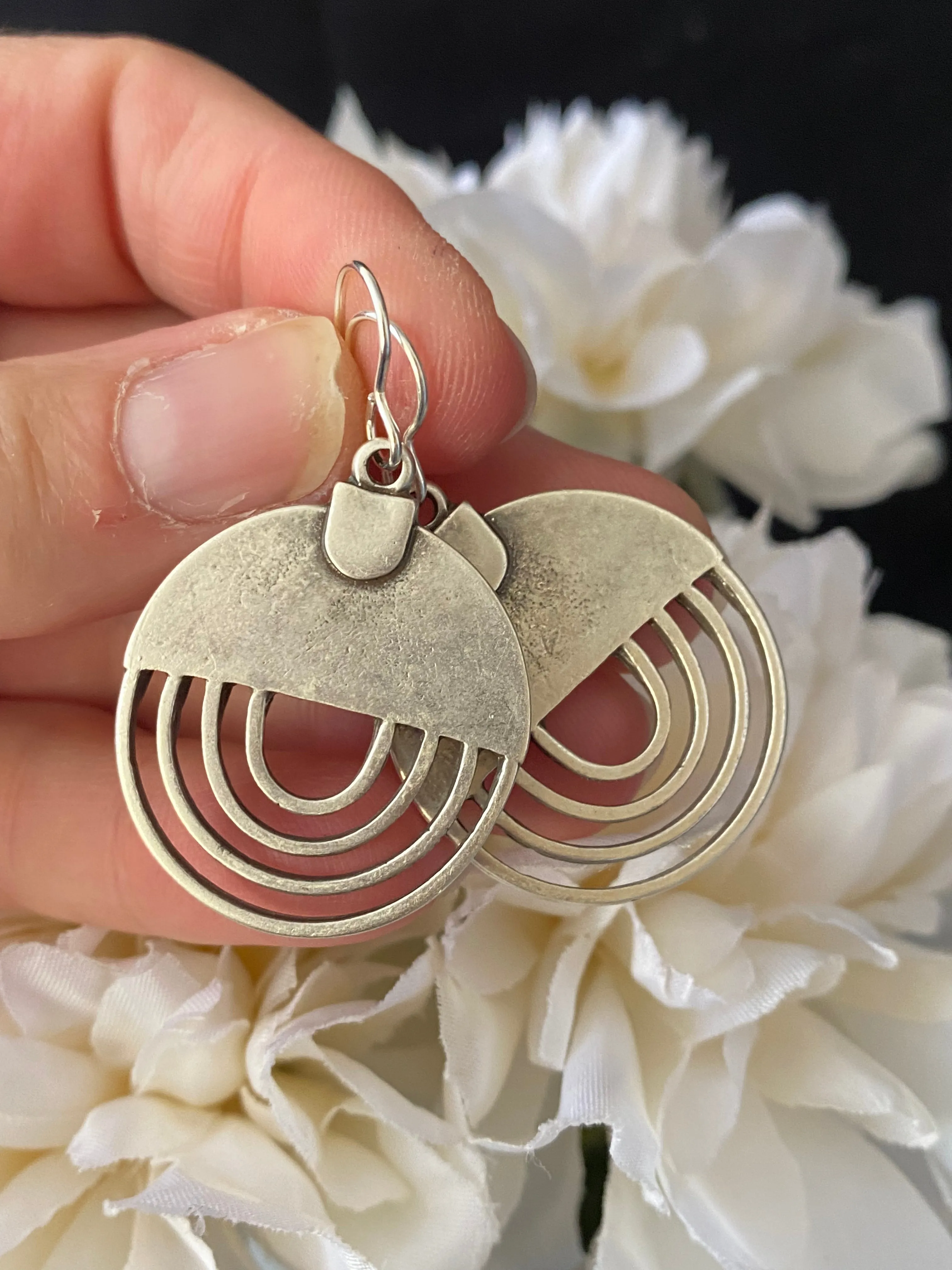 Round charm silver earrings, jewelry
