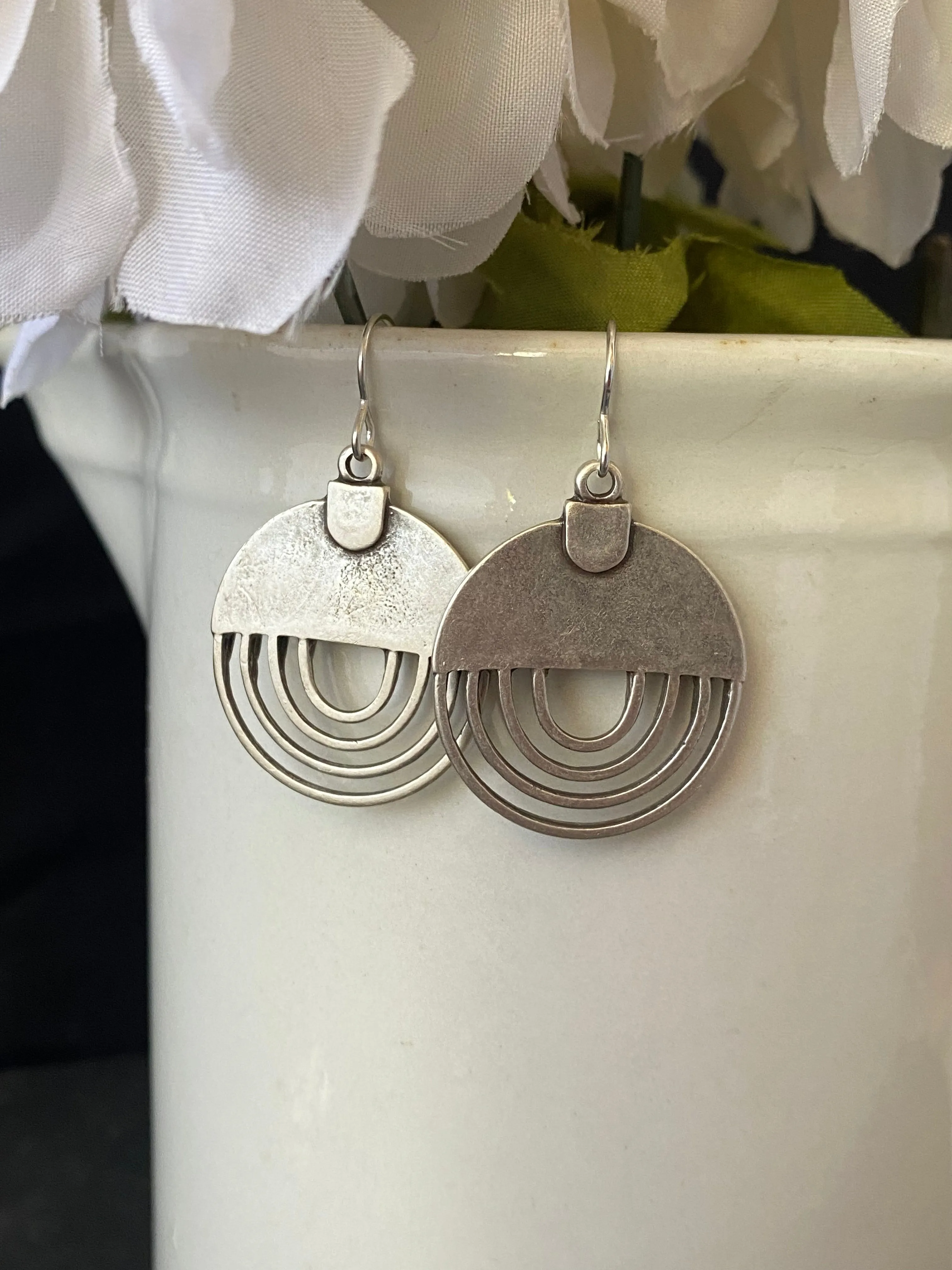 Round charm silver earrings, jewelry