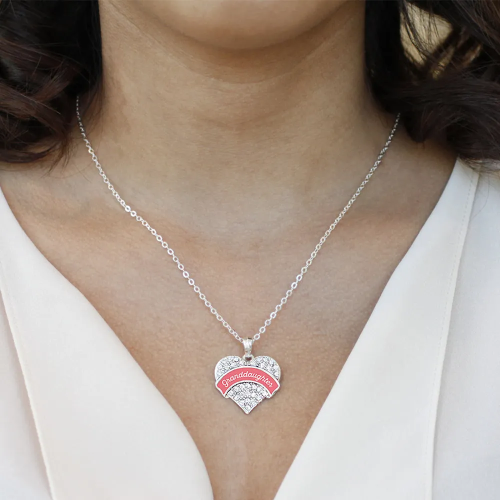 Silver Coral Granddaughter Pave Heart Charm Classic Necklace