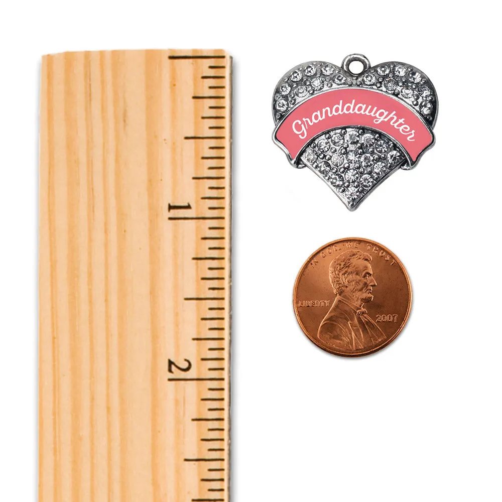 Silver Coral Granddaughter Pave Heart Charm Classic Necklace