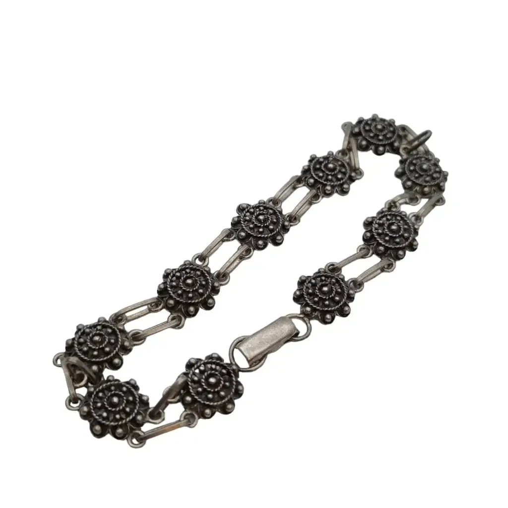 Traditional charro salamanca filigree earrings bracelet, 925 silver.