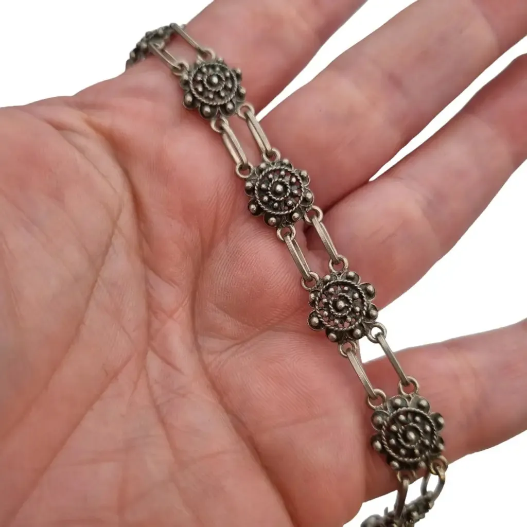 Traditional charro salamanca filigree earrings bracelet, 925 silver.