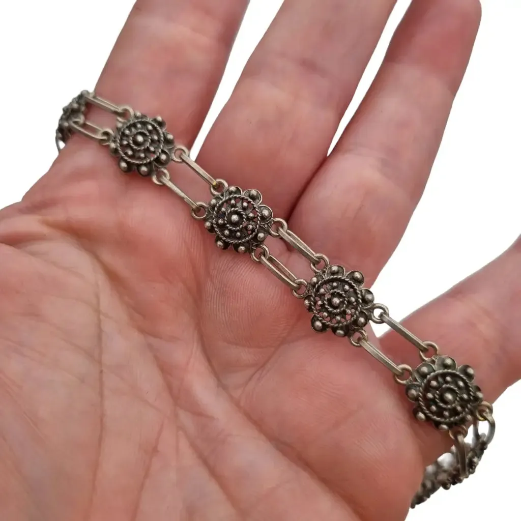 Traditional charro salamanca filigree earrings bracelet, 925 silver.