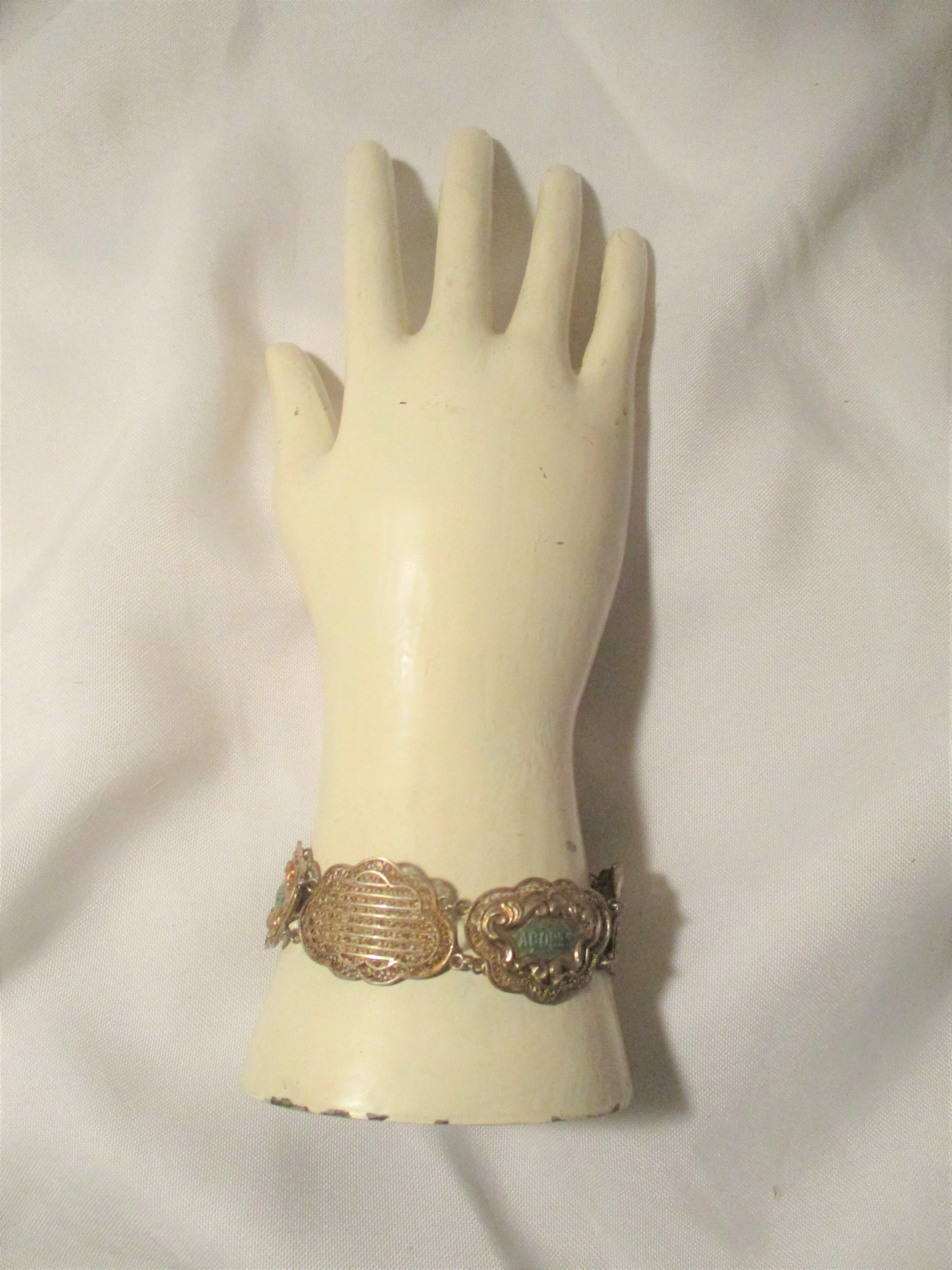 Vintage ACORES BLUE Silver Hinged CUFF BRACELET BANGLE Jewelry Boho Statement