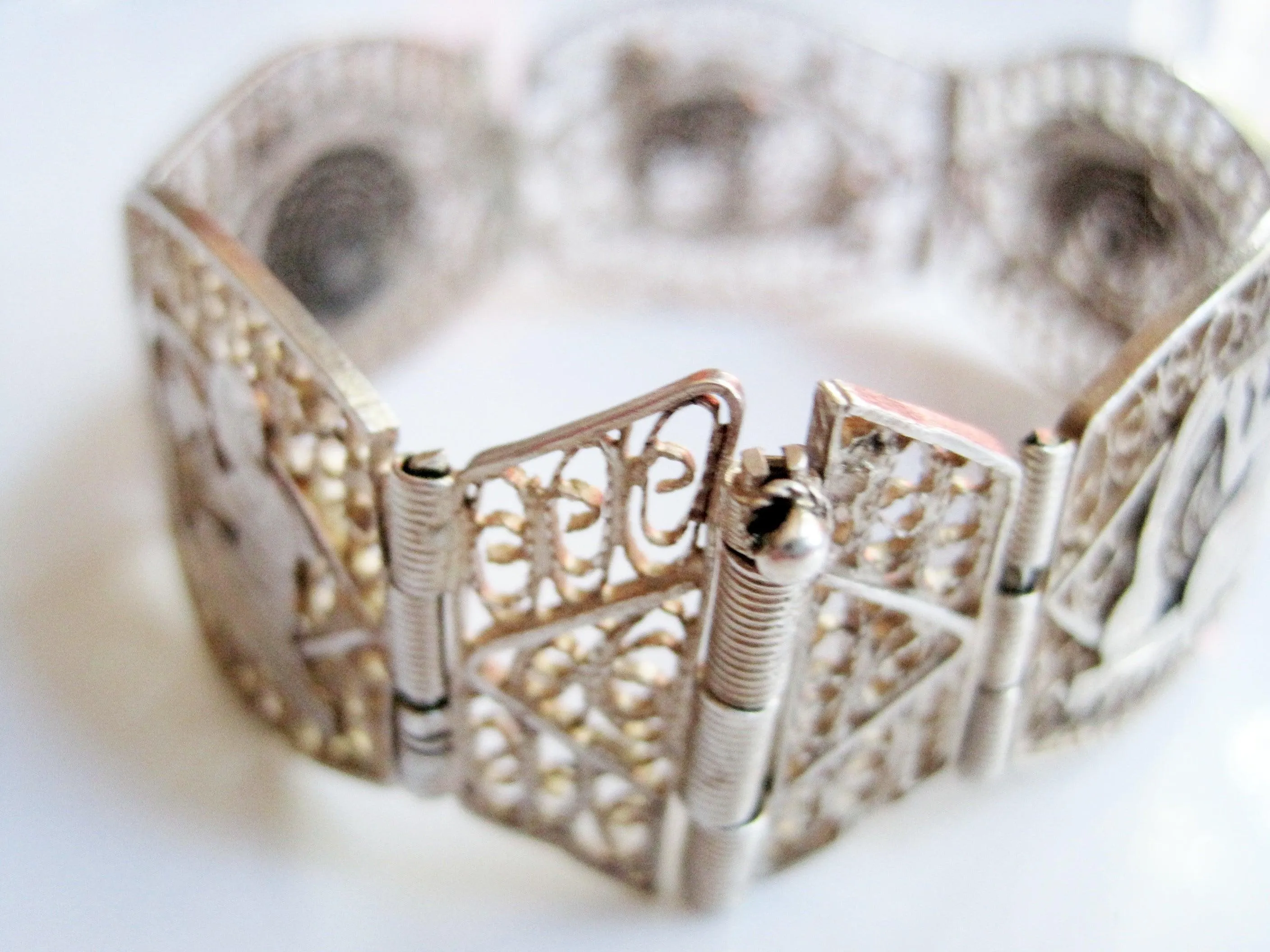 Vintage Egyptian Silver Filigree Panel Bracelet