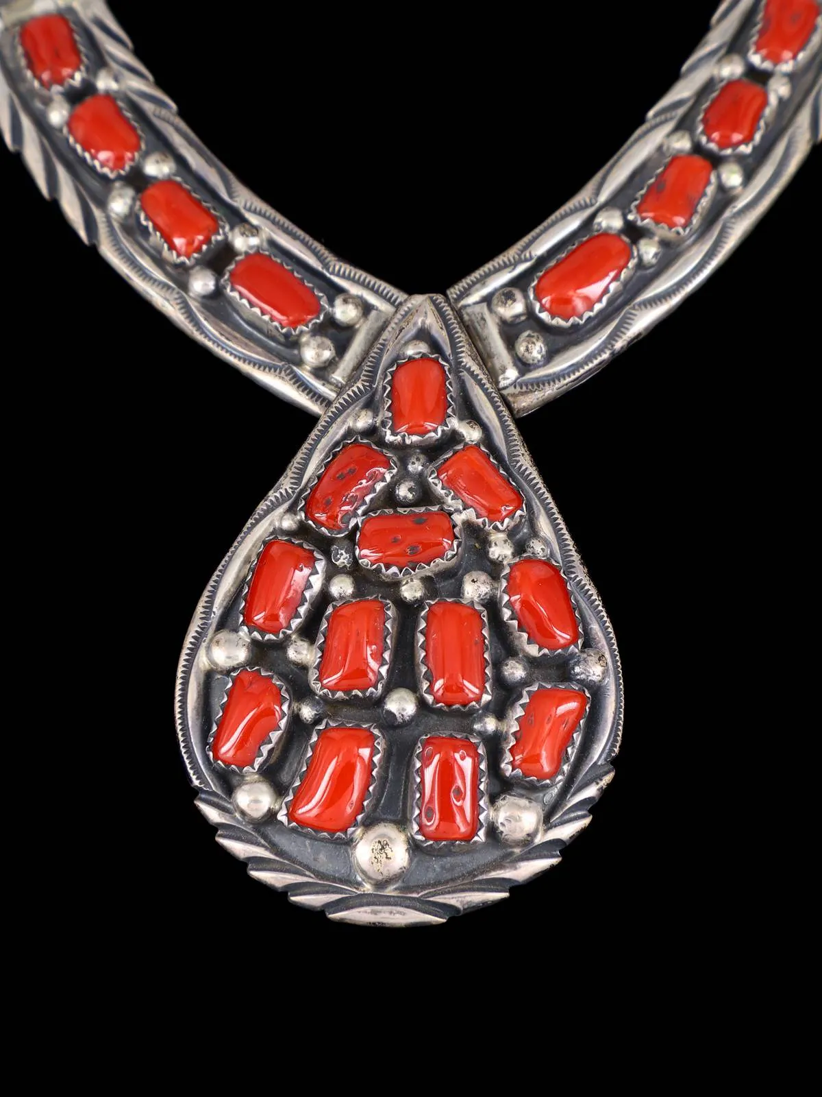 Vintage Sterling Silver Coral Hinged Cluster Necklace