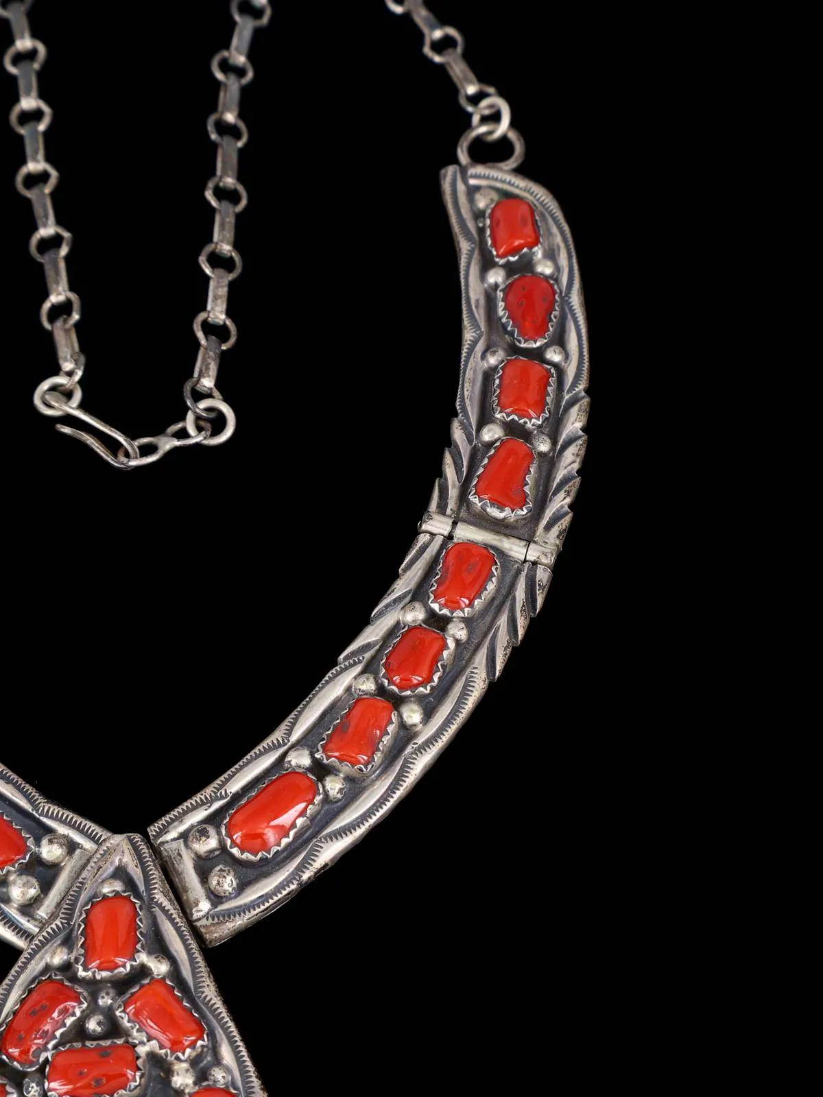 Vintage Sterling Silver Coral Hinged Cluster Necklace
